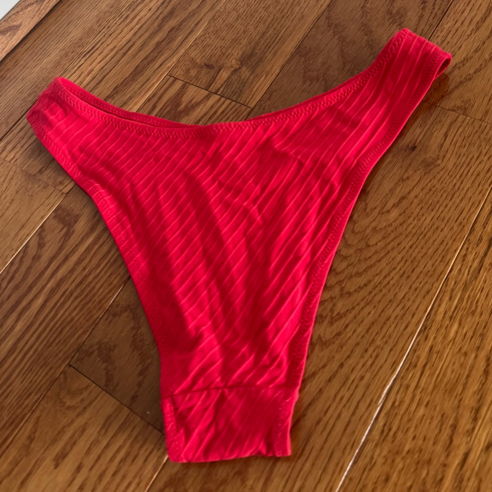 Bright Red Ribbed Bikini Bottom - Picture 3 of 3
